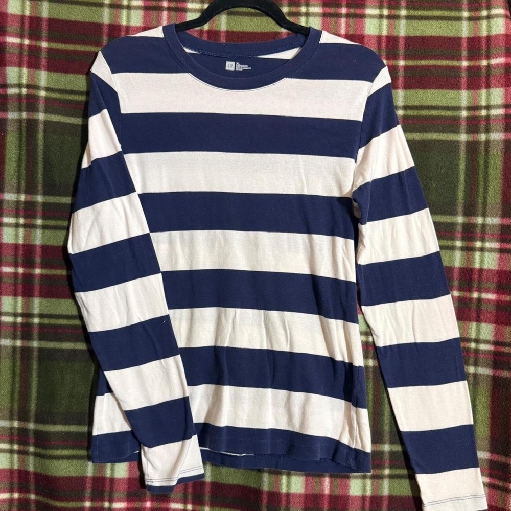 GAP Favorite Navy White Striped Long Sleeve Shirt XL 90s Preppy